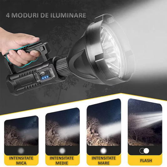 Lanterna LED portabila cu trepied, functie de Powerbank, incarcare USB, 4 moduri de iluminare, Waterproof