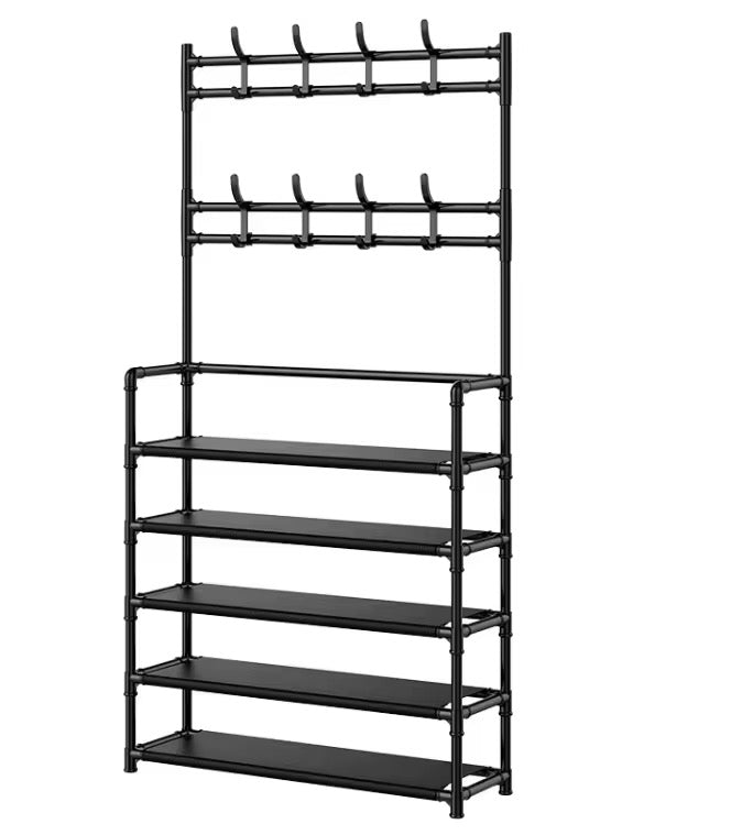 Cuier Metalic Multifuncțional cu 5 Rafturi și 8 Cârlige