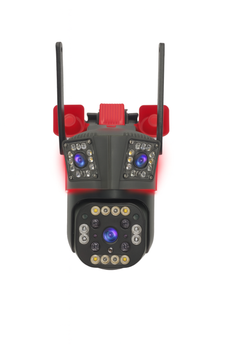 Cameră de Supraveghere Triplă WiFi/4G, 12MP Ultra HD, PTZ 355°, Zoom 5X, Night Vision Color, Audio 2-Way