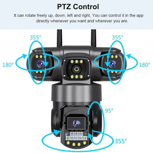 Cameră de Supraveghere WiFi 12MP Tripla, 2K, PTZ, Zoom 10X, Vedere Nocturnă Color, Audio Bidirecțional